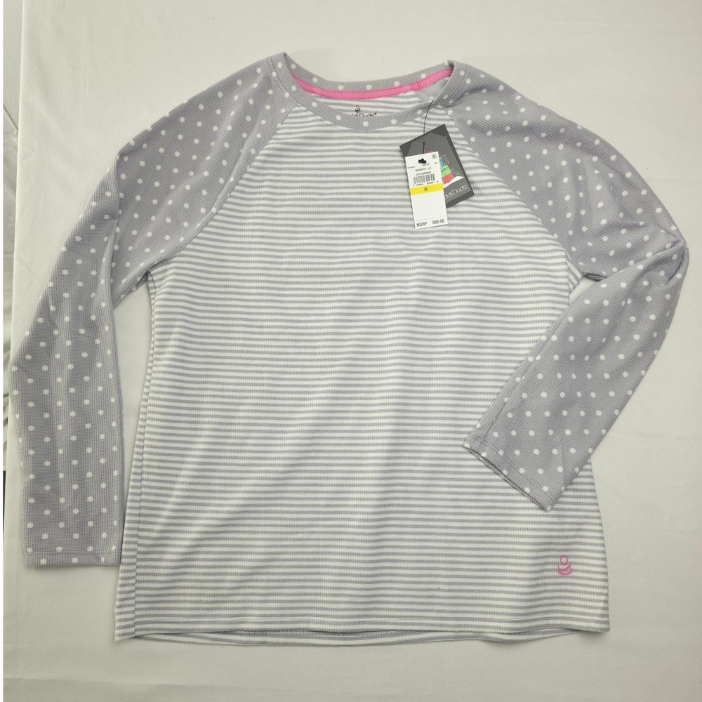 Cuddl Duds Women 2 Pc Pajama Set Waffle Knit Grey Striped Polka Dot Medium NWT